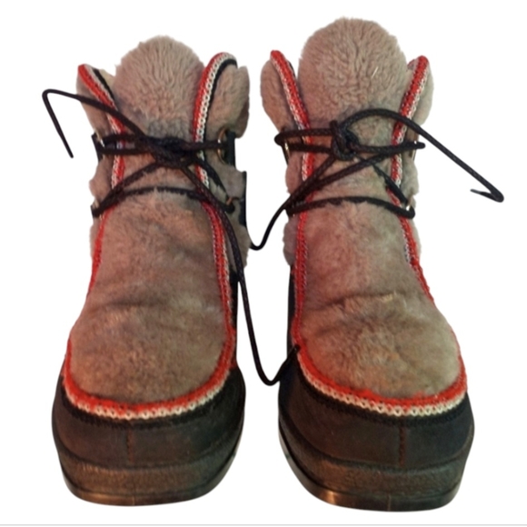 Snowland Vintage Faux-fur Suede Wedge Winter Ankle Lace-up Boots Size 7 - Picture 6 of 12